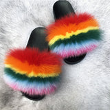 Leesoon Colorful Fur Slippers Womens Real Fox Fur Slides