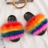 Leesoon Colorful Fur Slippers Womens Real Fox Fur Slides