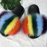 Leesoon Colorful Fur Slippers Womens Real Fox Fur Slides