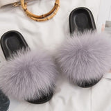 Leesoon Colorful Fur Slippers Womens Real Fox Fur Slides