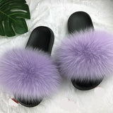 Leesoon Colorful Fur Slippers Womens Real Fox Fur Slides