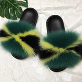 Leesoon Colorful Fur Slippers Womens Real Fox Fur Slides