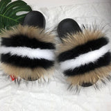 Leesoon Colorful Fur Slippers Womens Real Fox Fur Slides