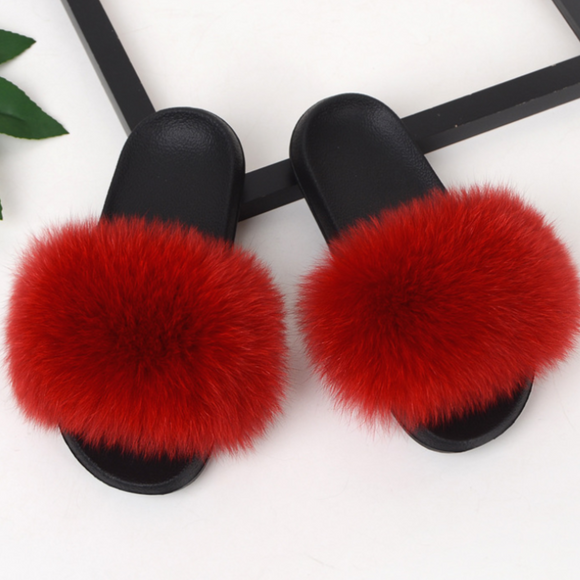 Colorful Fur Slippers Womens Real Fox Fur Slides