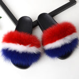 Colorful Fur Slippers Womens Real Fox Fur Slides