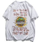 Men's White T-Shirt Letters Sun Pattern