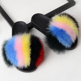 Colorful Fur Slippers Womens Real Fox Fur Slides