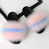 Colorful Fur Slippers Womens Real Fox Fur Slides