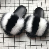 Colorful Fur Slippers Womens Real Fox Fur Slides