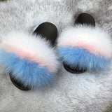 Colorful Fur Slippers Womens Real Fox Fur Slides