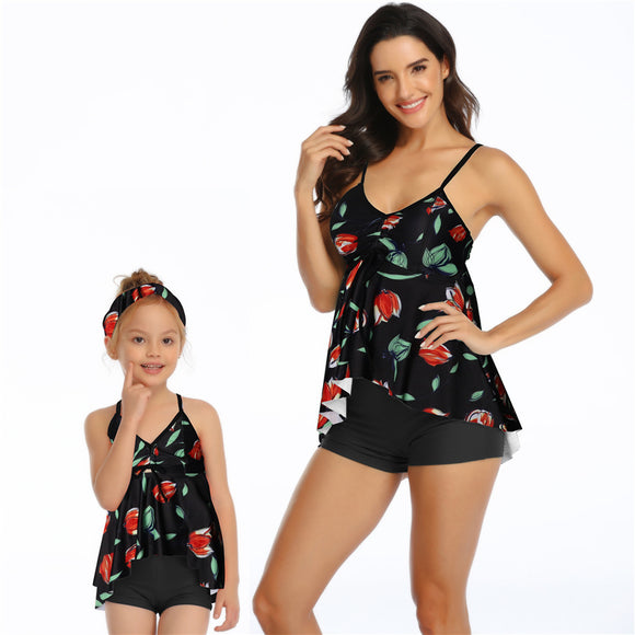 Family Matching Swimwear Mom and Daughter 2 Piece Swimsuits Tropical Designs