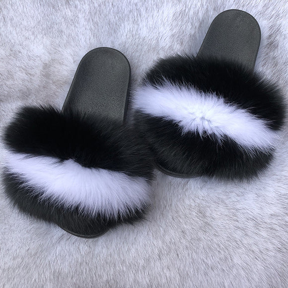 Leesoon Colorful Fur Slippers Womens Real Fox Fur Slides