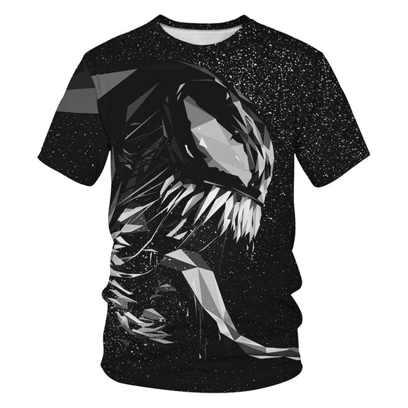 Men's Black T-Shirts 3D Venom Printed Pattern