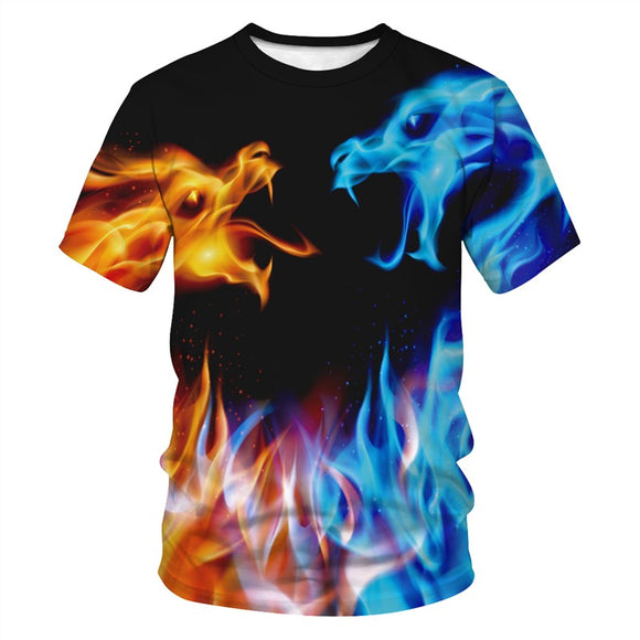 Men's T-Shirts 3D Wolf Fire Printed Pattern