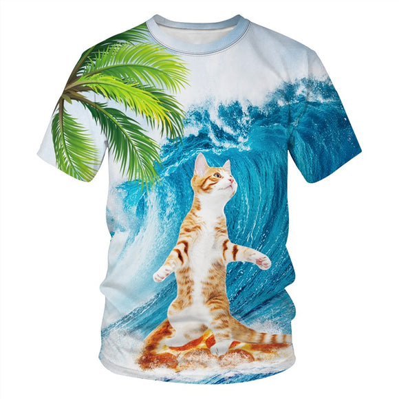 Men's T-Shirts 3D Hawaii Beach Cat Printed Pattern