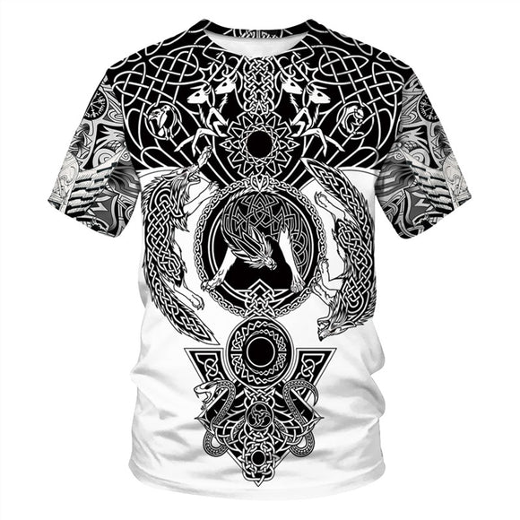 Men's White T-Shirt 3D Viking Myth Printed Pattern