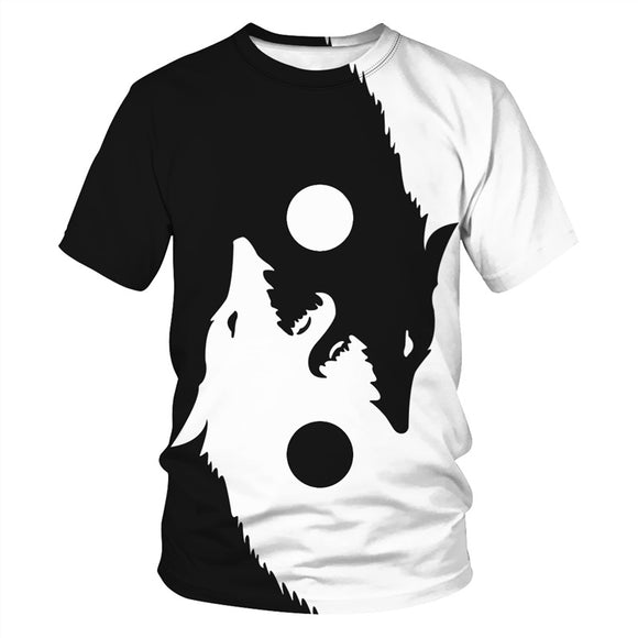 Men's T-Shirt 3D White Balck Wolf Printed Pattern