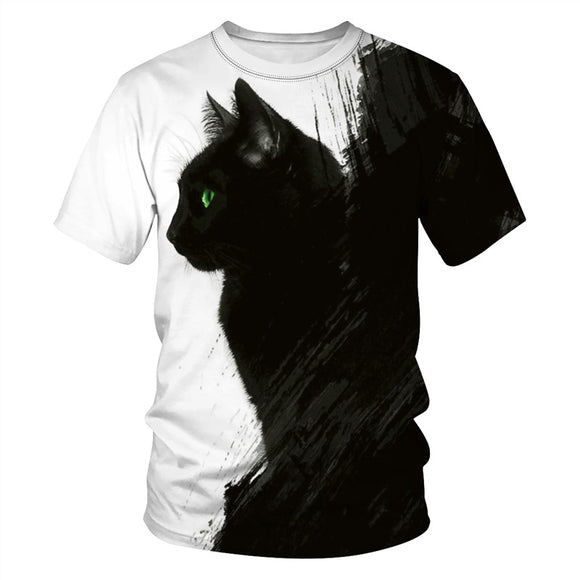 Men's T-Shirt 3D Black Cat Printed Pattern