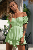 Women's Summer Short Sleeve Green Romper