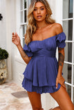 Women's Summer Short Sleeve Blue Romper