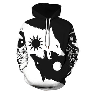 Mens Hoodies 3D Printing Black White Pattern Costume