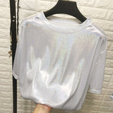 New Popular Fashion Holo Bling Bling Women's T Shirt