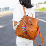 PU Leather Retro Large Women Backpack