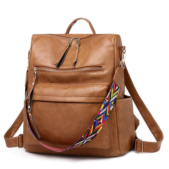 PU Leather Retro Large Women Backpack