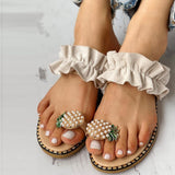 Women Girls Pearl Flat Bohemian Pineapple Sandals