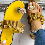 Women Girls Pearl Flat Bohemian Pineapple Sandals