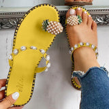 Women Girls Pearl Flat Bohemian Pineapple Sandals