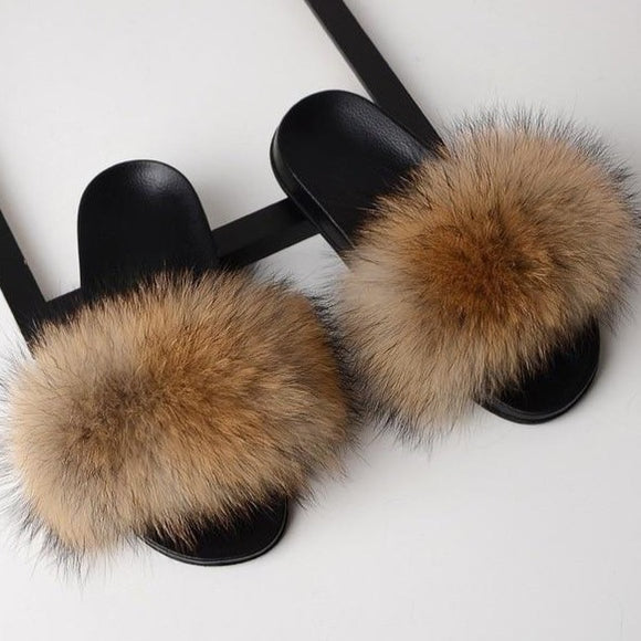 Women Casual Real Fox Fur Slippers 6 / 12