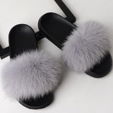 Fur Slippers Women Real Fox Fur Slides