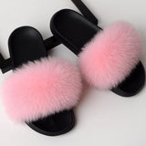 Colorful Fur Slippers Women Real Fox Fur Slides